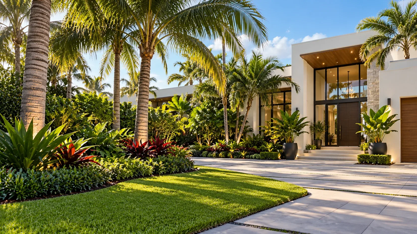 Modern outdoor landscape planting and pavers